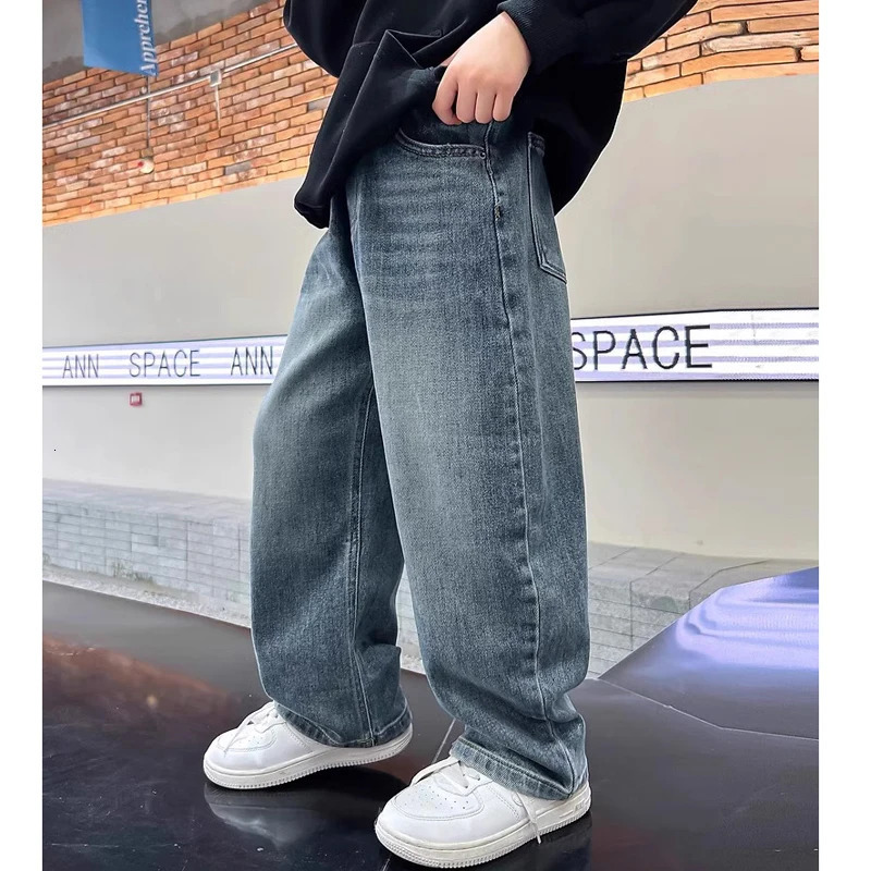 5-14Y Boys Jeans Pants Spring Kids Wide Leg Straight Trousers Autumn Loose-Fit Casual Trousers Children's Trendy Sweatpants261016