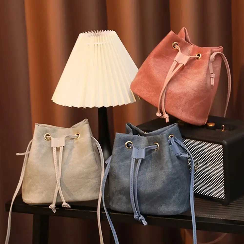 Totes 1Pcs Simple PU Leather Drawstring Bucket Bag Small Urban Minimalist Style Shoulder Bag Casual Crossbody Bag for Women X261016