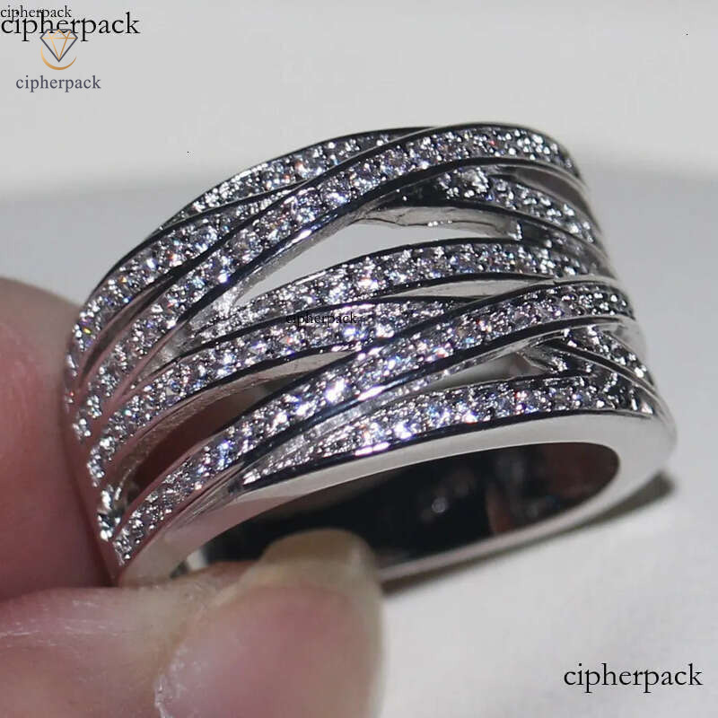 Wholesale High Quality Jewelry Sterling Sier Pave Setting White Sapphire Brand CZ Dia Women Wedding Engagement Band Ring 80