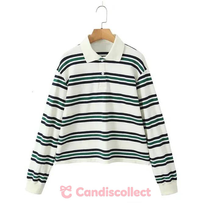 MM Jackets Fashion Stripe Womens T shirt Casual Long Sleeve Female All Match Polo Shirt 2026 Spring Ladies Loose Tops High Street b05
