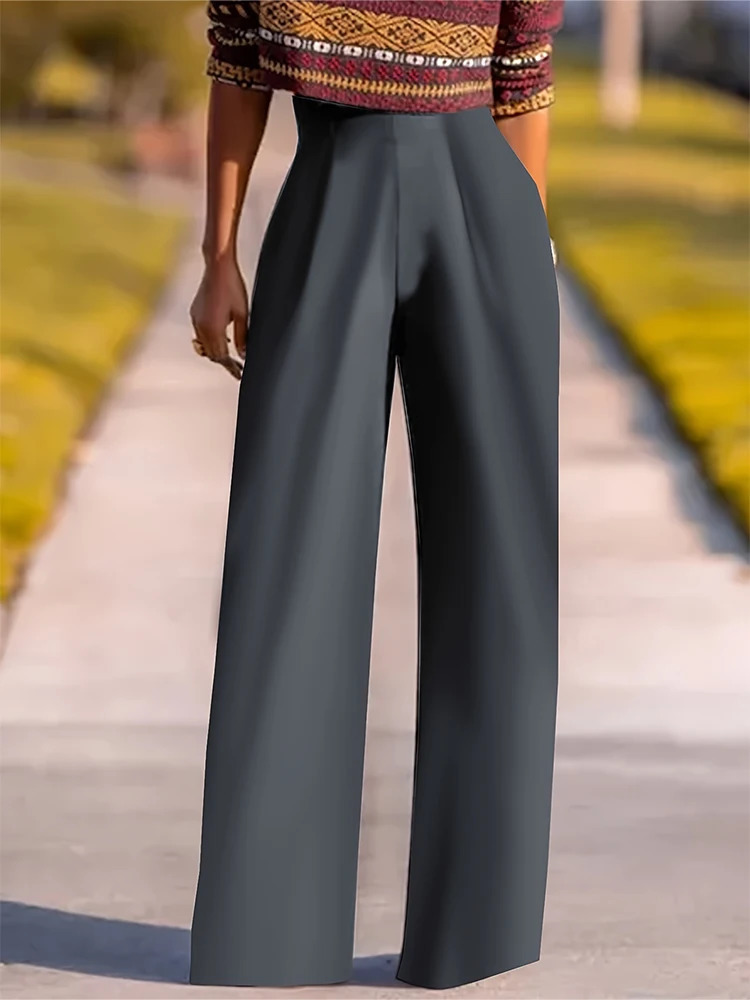Women's Casual Fashion Solid Color Zipper Widelegged Suit Pants Business Trousers 2025 Summer Hundreds 261015