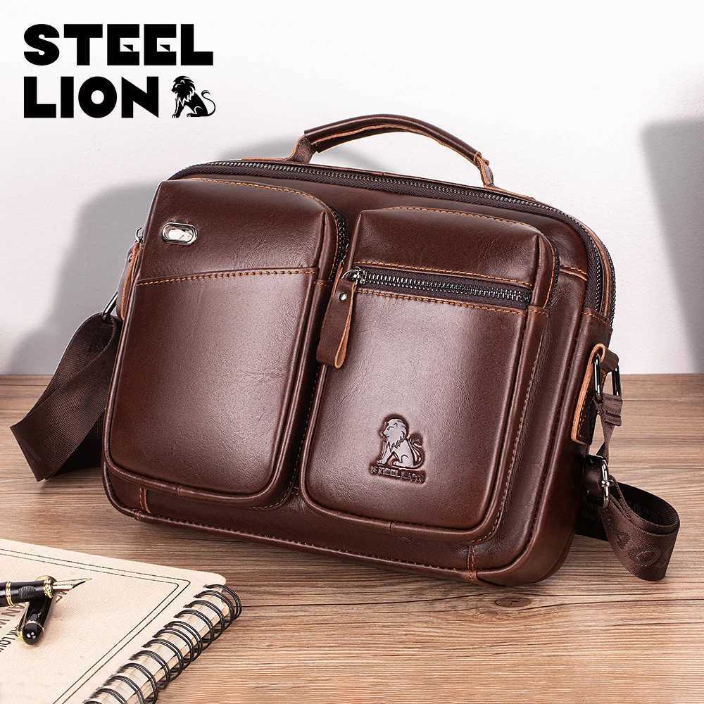 Cross Body Old Lion Men's Shoulder Bag Head Layer Leather Crossbody Bag Genuine Leather Handheld Business Hanging Bag H261016
