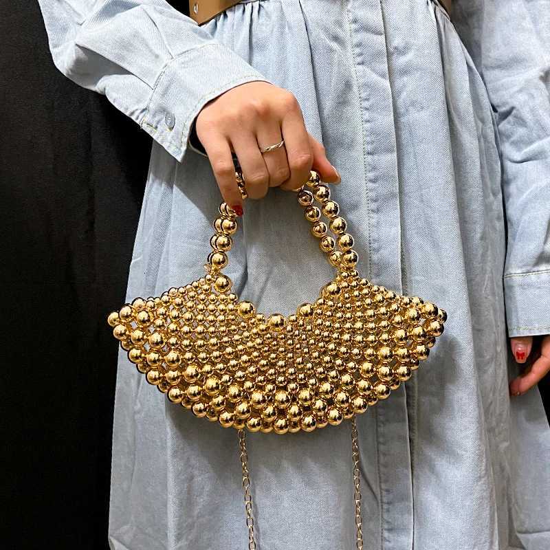 Evening Bags Summer niche watch fan-shaped bead bag for women 2026+new crossbody handmade hollow bag H261016