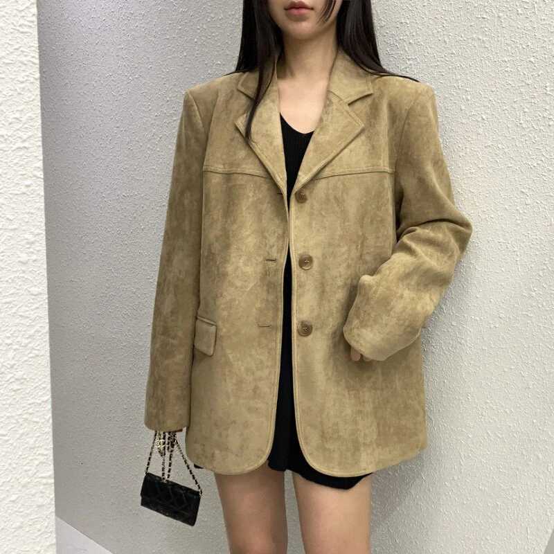 Faux Men's Jackets Suede Retro Women's Suit Jacket Autumn Winter Lapel Collar Oversized Outerwear Woman Casual Single Breasted Streetwear