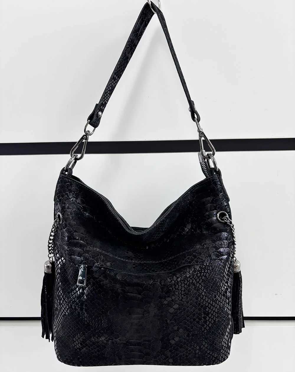 Cross Body 100% Genuine Leather Women's Shoulder Handbags Shiny Embossed Lady Suede Cowhide Real Leather Bags New Cross Body Bucket Bag H261016
