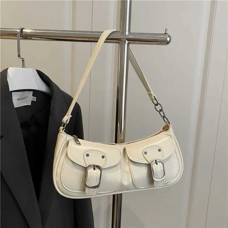 Evening Bags Fashion Pu Leather Women's Shoulder Bag Small Double Pocket Design Ladies Underarm Bags Y2k Vintage Female Handbags Clutch Purse H
