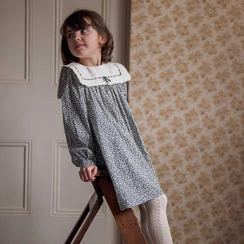 Spring 2026 and Autumn New Girls Floral Dress European and American Vintage Girls Peter Pan Collar Versatile Long Sleeve Skirt S261016AVH6