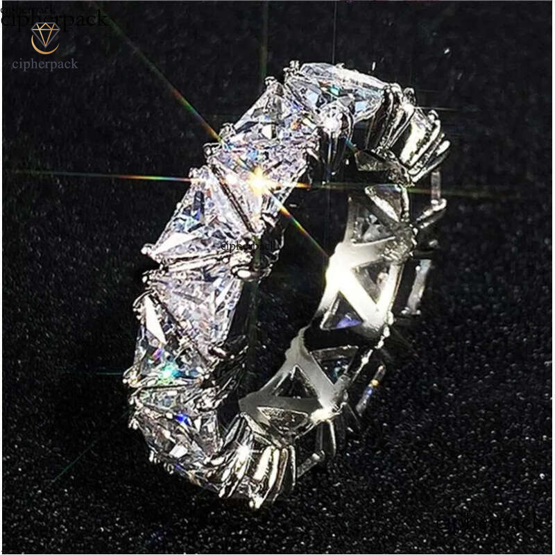 Rulalei Brand Wedding Rings Jewelry Sterling Sier Triangle White Moissanite CZ Dia Gemstones Women Engagement Band Ring Gift 0b