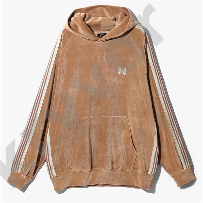 Designer Unisex Loose Pullover Hoodie Dusty Pink Butterfly Embroidery Raglan Long Sleeve White Side Stripe Casual Streetwear Sweatshirt