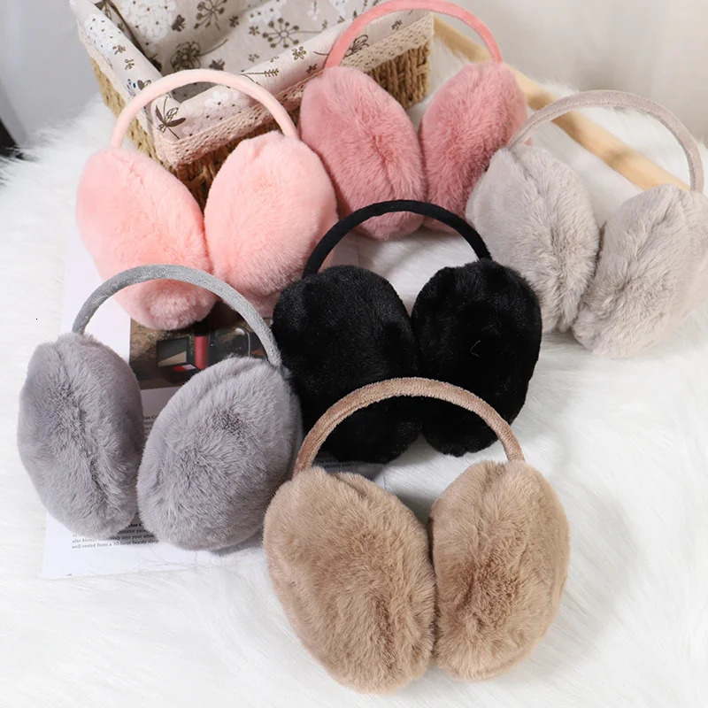 Women Girl Winter Warm Earmuffs Fluffy Fold Burger Shape Plush Fur Headphones Solid Color Outdoor Cold Protection Ear Cover 261013