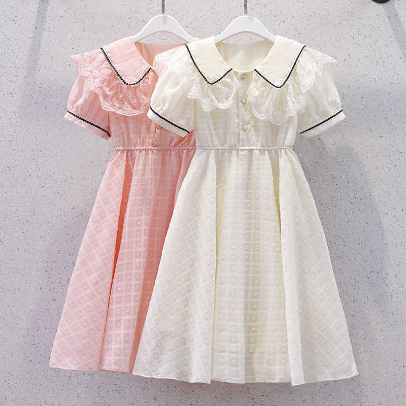 New 2026 Summer Dresses Kid Baby Princess Lace Girls Teenager A-LINE STRIPED Chiffon Mid Long Layered Dress 4 8 10 12 14 Years S26101667BI