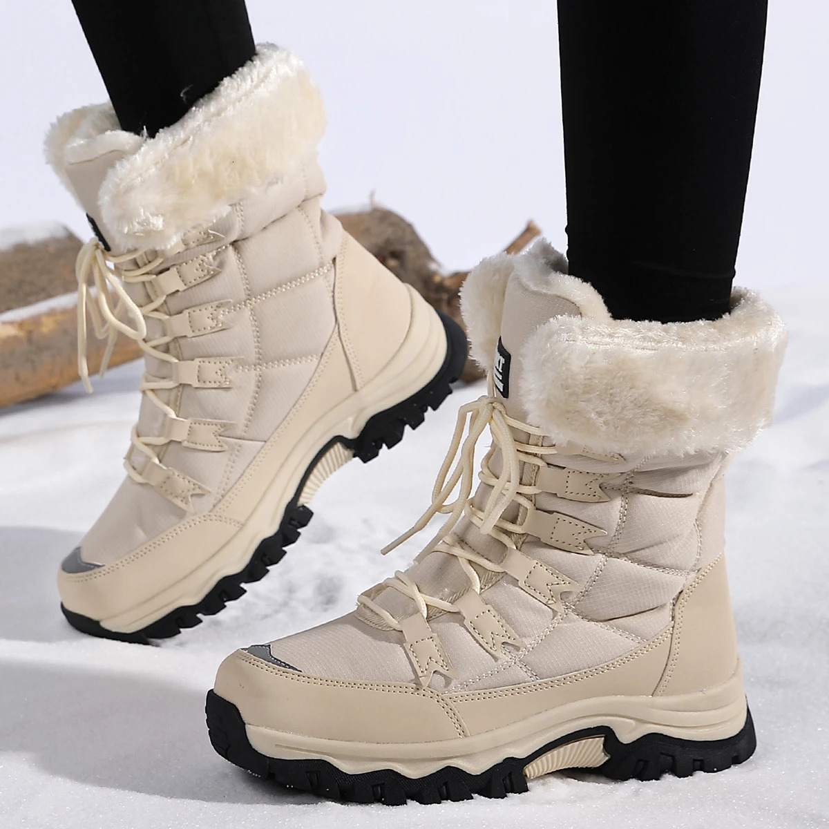 TUINANLE Womens Winter Mid-calf Boots Thick Plush Warm Snow Shoes Waterproof Platform Shoes Bota Feminina Zapatos De Mujer 261016