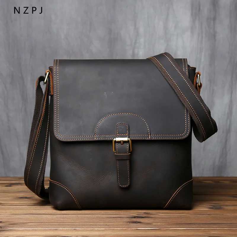 Shoulder Bags NZPJ Men's Leather Shoulder Bag First Top Layer Cowhide Messenger Bag Casual Vertical Men's Bag Suitable For 11-Inch Ipad H2