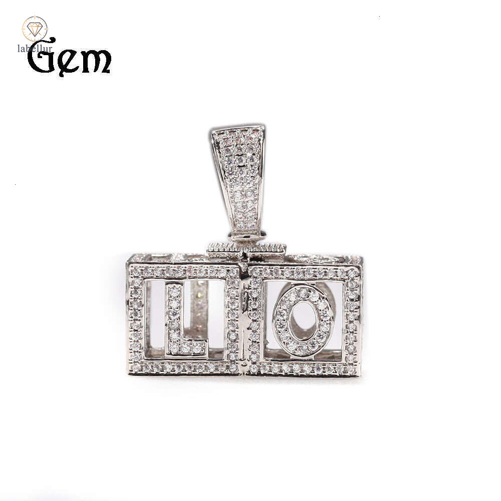 New Moissanite Inlaid Hollow Square Letter Pendant Hip Hop Trendy Brand Personality Necklace Jewelry for Men Hip Hop Style 2