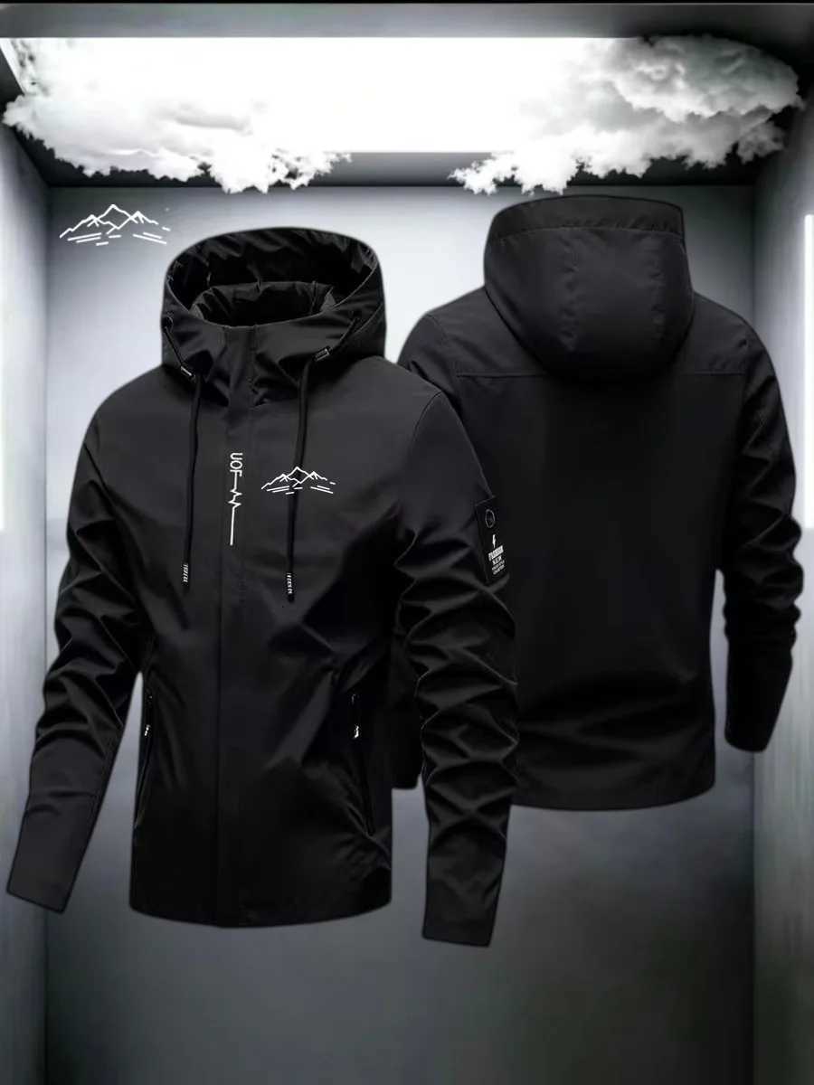 Outdoor Jackets Hoodies 2026 Men's Waterproof Hooded Lightweight Cycling Small Hill Print Street-Sty Outdoor Hiking Windproof Casual CoatT26101