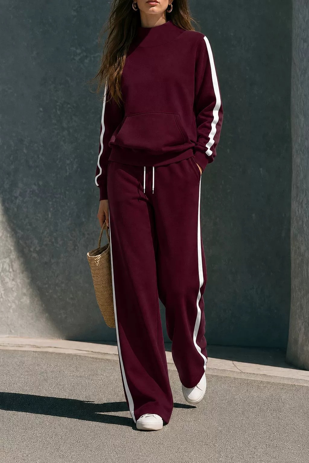 New Style European Side Stripe Casual Sweatshirt Wide Leg Pants Set for Women - Autumn/Winter Loose Sporty Two-Piece Set S-2XL