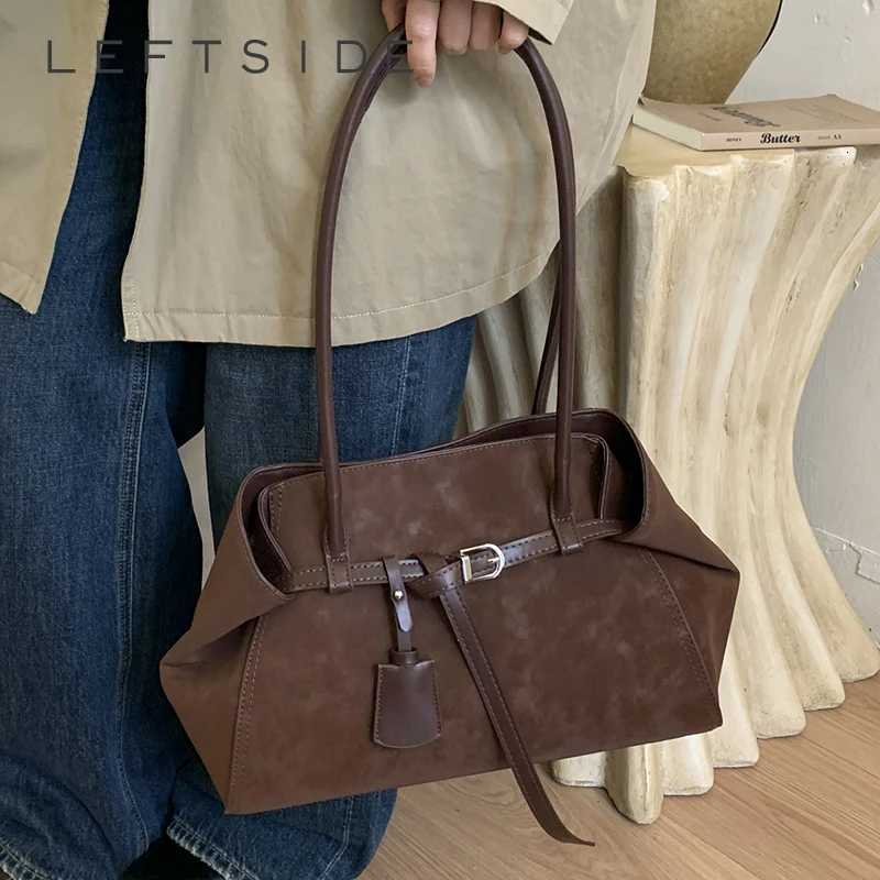Totes LEFTSIDE Women's Brown Suede Leather Handbag Top-Handle Satchel Purse with Strap Vintage Chic Big Tote Bag for Daily Use X261016