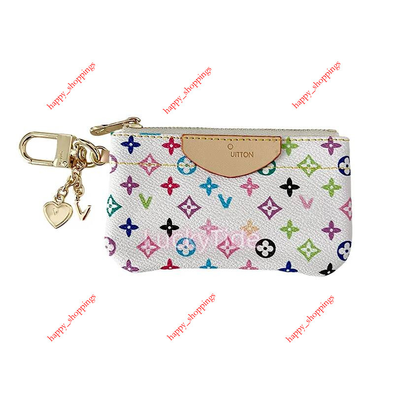 new model designer keychain Credit Card Holders Mini Wallets High Quality For Mens Womens Leather Flower Classics Pure Color Keychain Purses Wallet