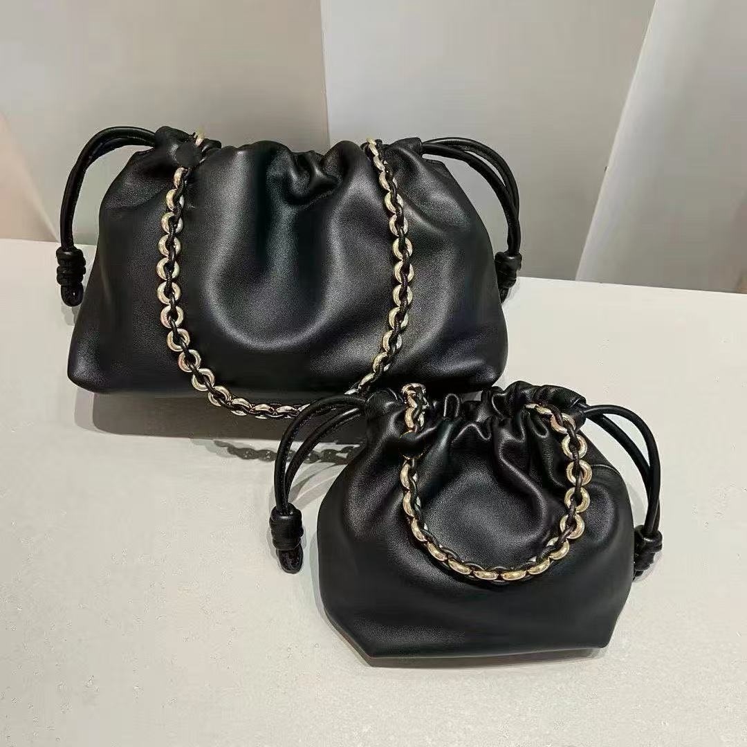 12A mirror quality designer bag burgundy black genuine leather shoulder bags lambskin women chain wallet drawstring bags purse small shopping bags h