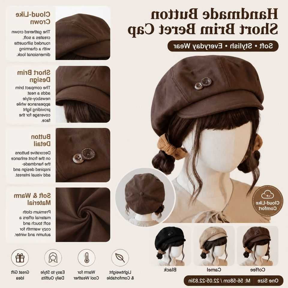 Handmade New Beret Cap Button Women's Beret Newsboy Cap Warm Style Short Brim Hat Autumn Winter Wear S261016L9IX