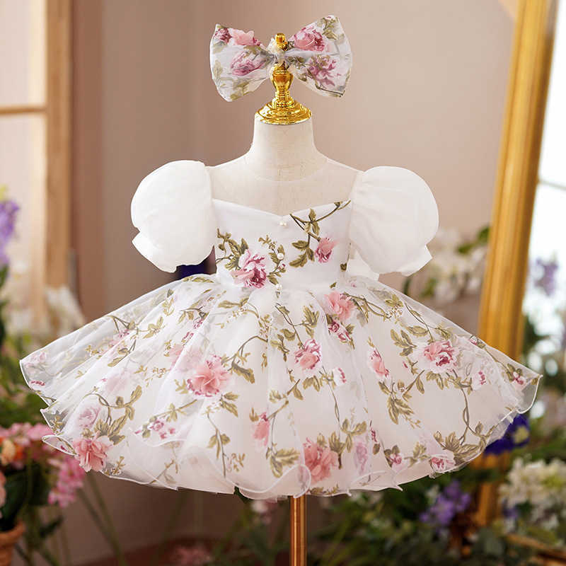 Girl Baby 2pcs Floral Wedding Party Dress Toddler Tulle Princess Gown Girls Summer Holiday Dresses Infant 1st Birthday Costumes S261016EV2H