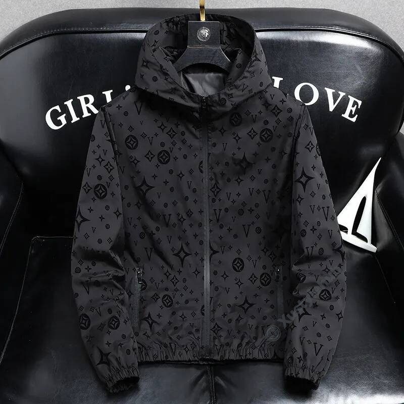 louisd Men Outerwear Coats Designer All Over Monogram Pattern Hooded Jacket Spring And Autumn Trendy Handsome Casual Windbreaker For Daily Wear feb