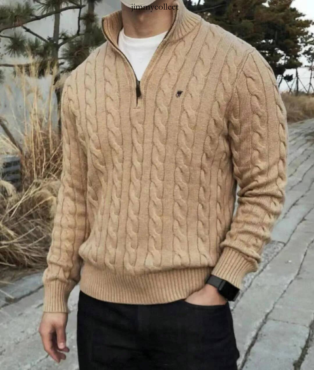 polo Fall And Winter Knitted Sweaters For Men Designer Cable Knit Couple Stand Collar Embroidered Half Zip Womens Sweater Tops Coat polo a49