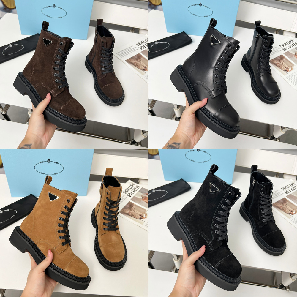 Stivaletti in pelle di lusso di design casual Stivaletti alla caviglia Punta tonda Suola spessa Piattaforma Donna Comfort All'aperto Inverno Moda Qu