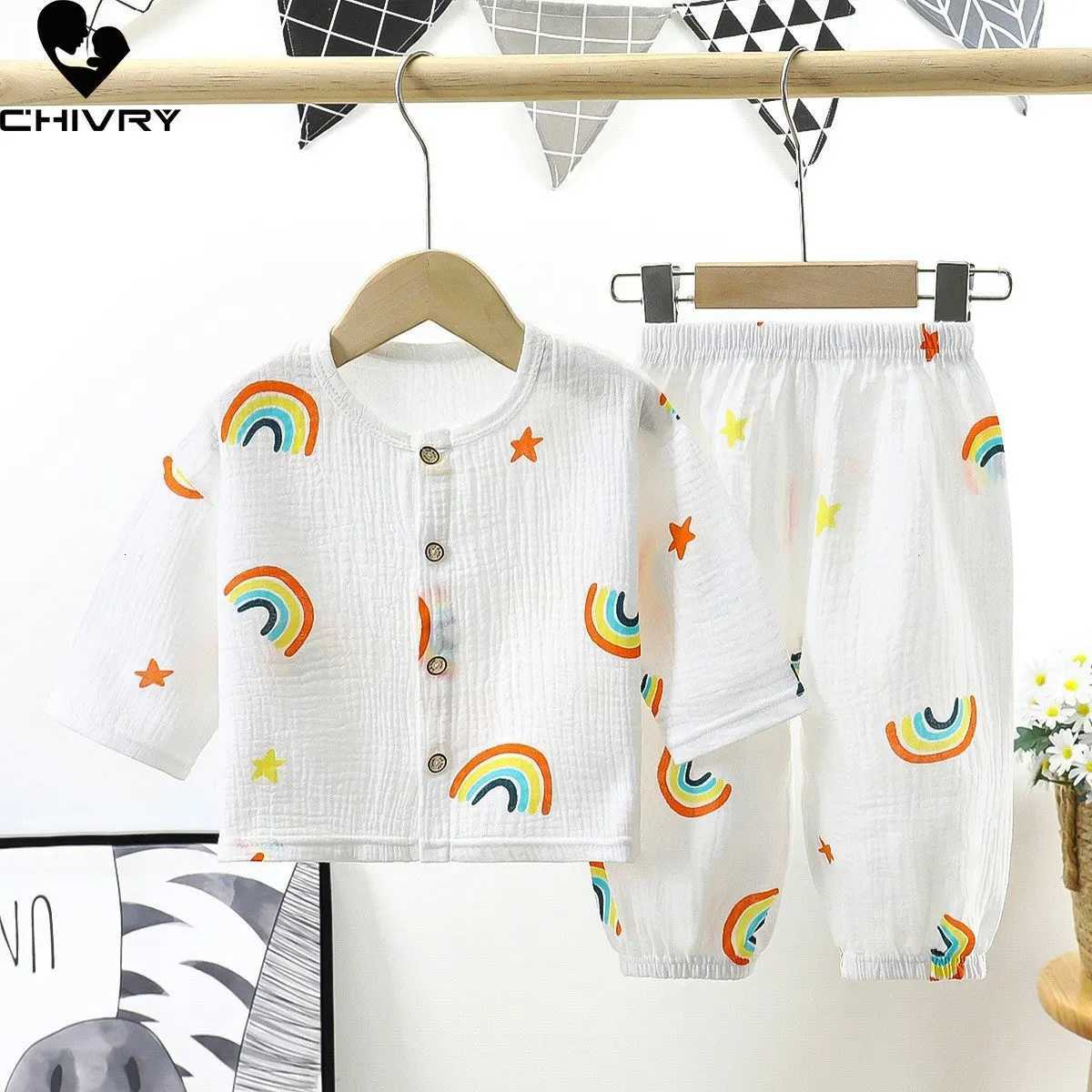 Pajamas Kids Summer Pajamas New Boys Girls Thin Cartoon Three-quarter Sle Cotton Yarn Shirts with Pants Baby Sping Clothes SetsW261019