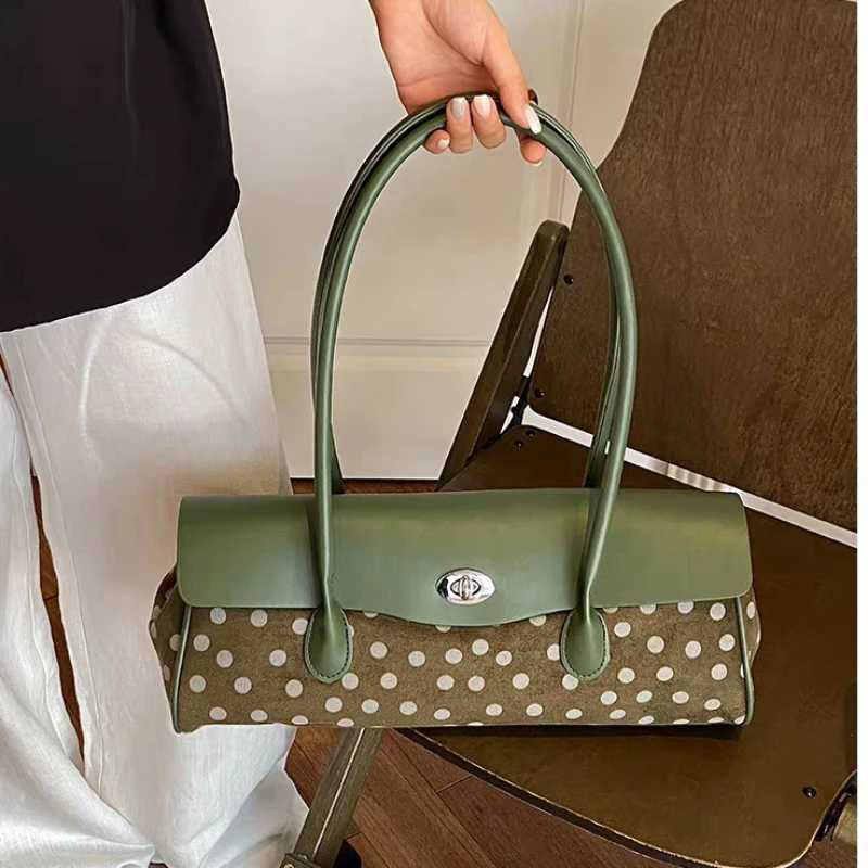 Totes Frosted Suede Polka Dot Underarm Shoulder Bag Women Fashion Niche Flip Splicing Design Handbag Vintage Casual Commuter Purse X261016