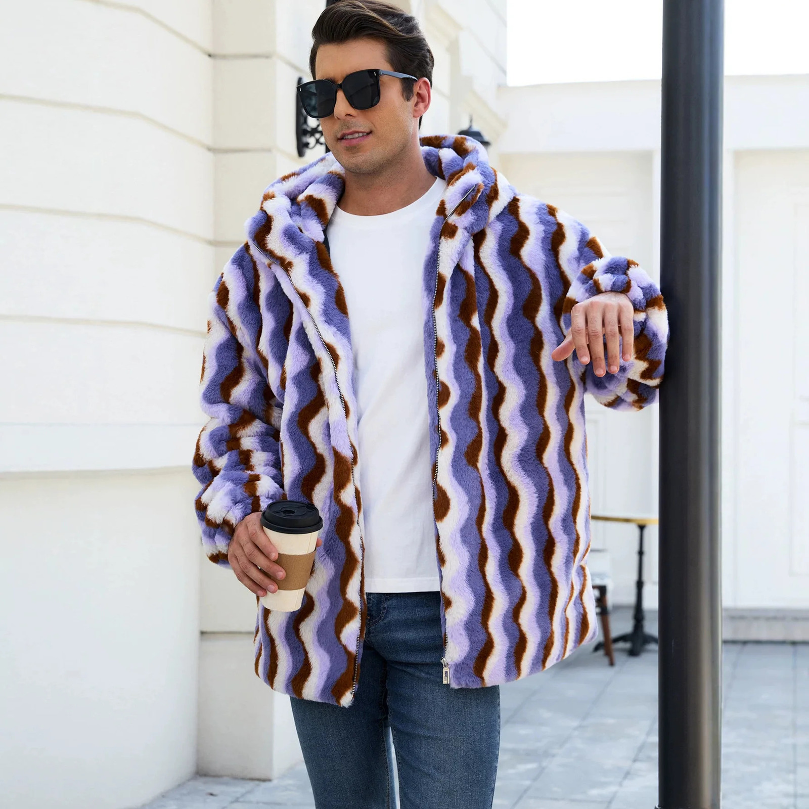 Men Faux Fur Jackets Hooded Coat Mixed Y2k Streetwear Work Zipper Casual Outerwear Full Sleeve Thick Warm Autumn Winter 2026 261012