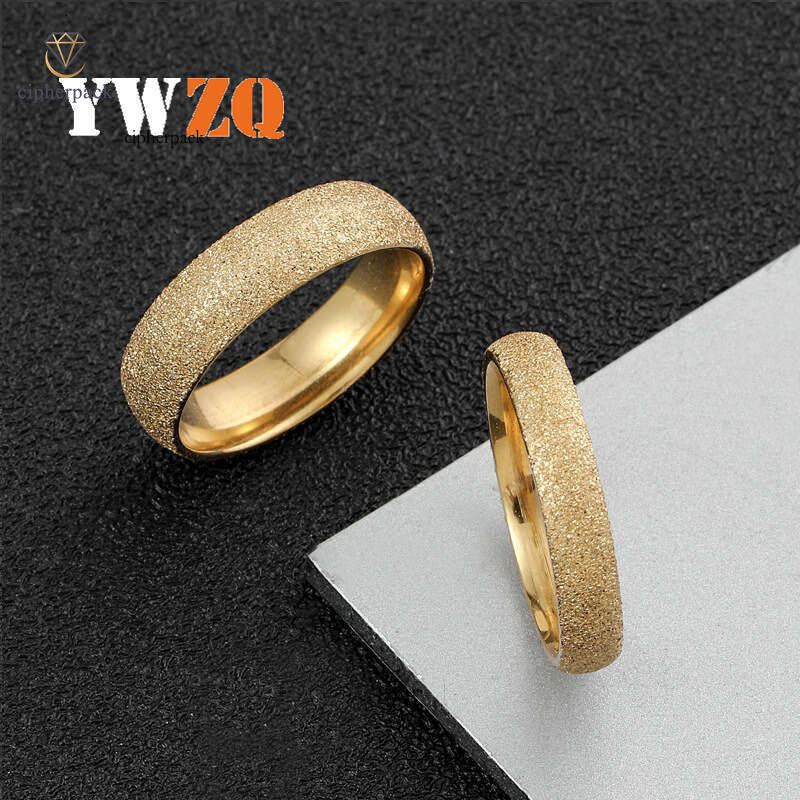 new model personalized creative Sterling Silver 14K 18K Gold jewelry 4/6mm rounded matte finish gold titanium steel couple rings manufacturer