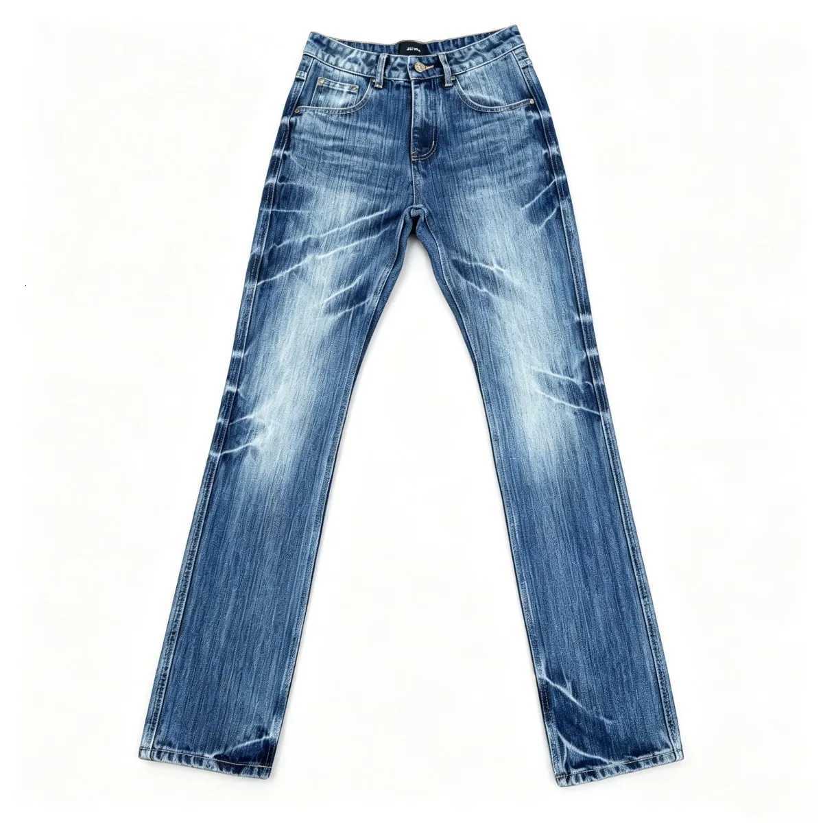 Men's Jeans Trendy Ghost Denim Jeans Men's Luxury Fog Blue Print Casual Straight Leg Cotton Trousers Middle Waist Washed EffectT261016