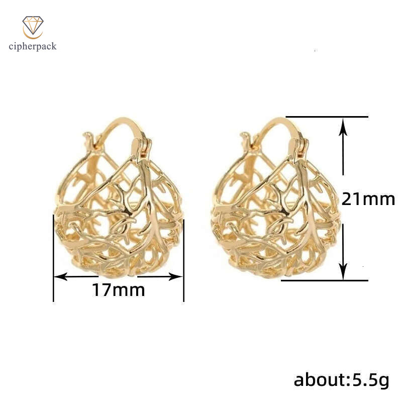 French Style High-End Gold New Personality Metal Hollow Cradle Tree of Life Flower Basket Earrings