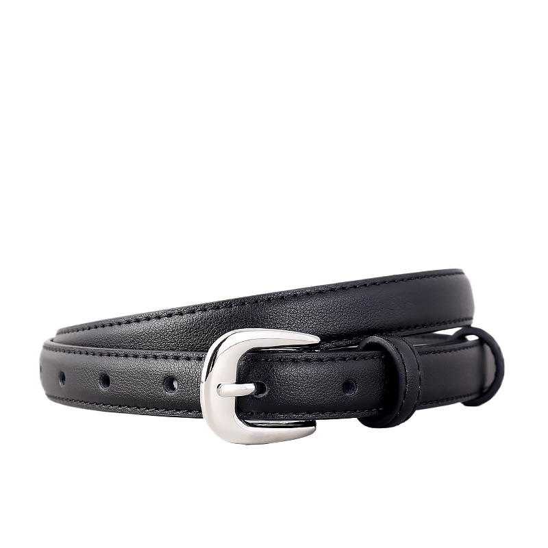 Women Genuine Leather Thin Belt, Silver Alloy Pin Buckle, Split Cowhide Waist Belt, Minimalist High Sense Versatile Trouser Belt Wholesale