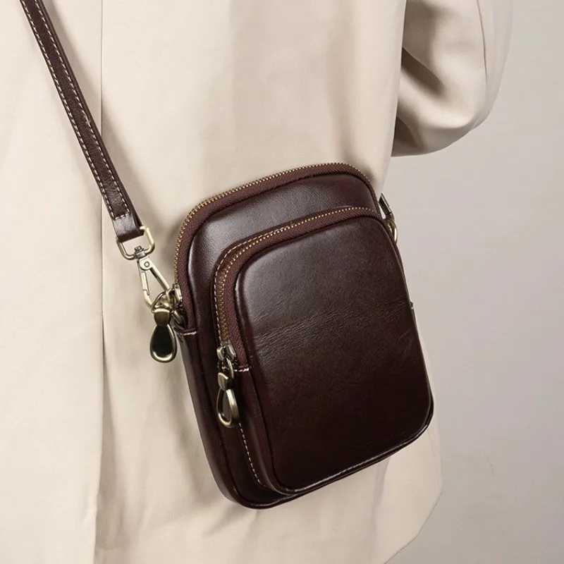 Totes Genuine Leather Handbag for Women 2024 Trend Small Bag Simple Vegetable Tanned Cowhide Mobile Phone Bag Crossbody Shoulder Bag X261016