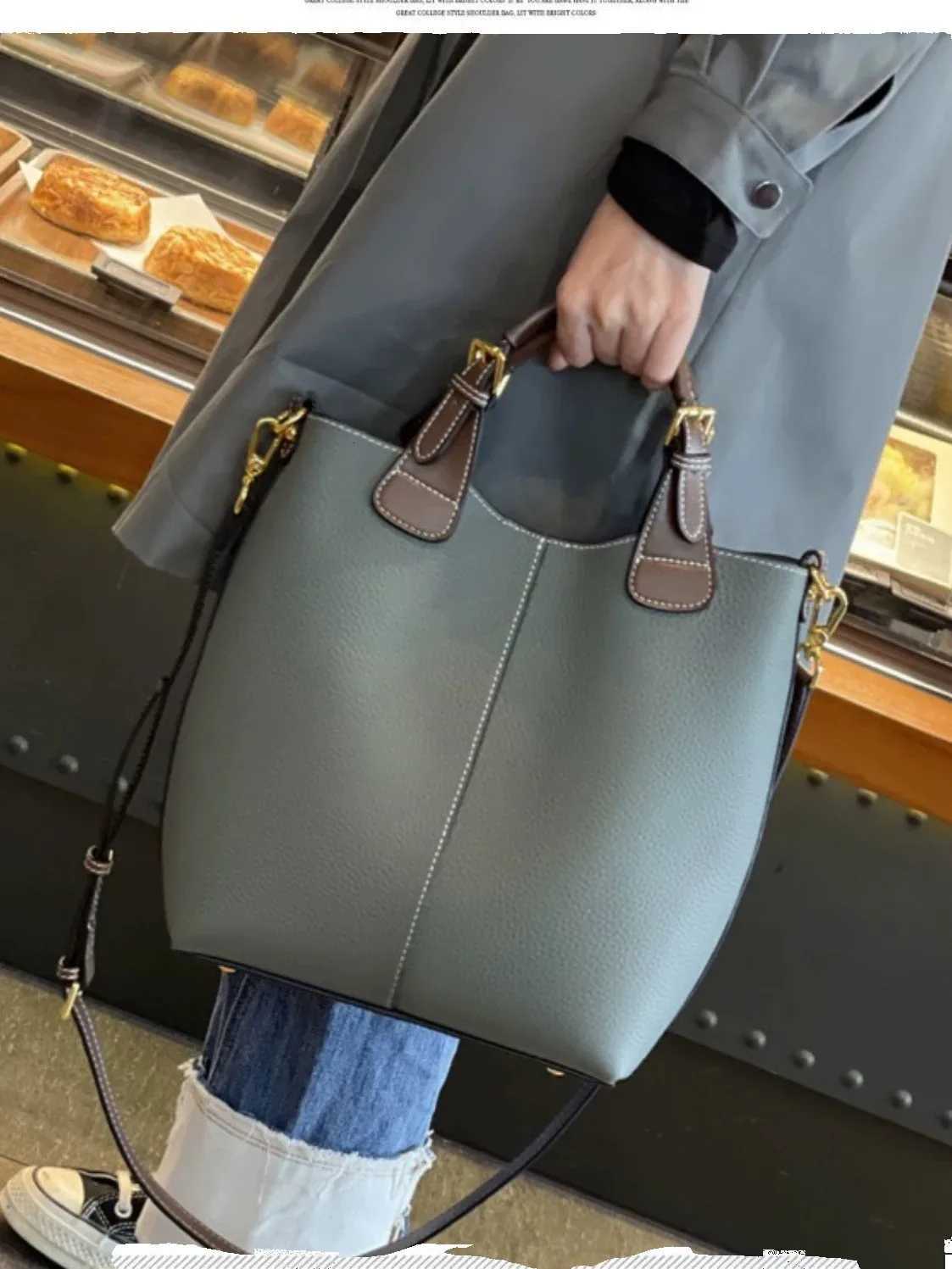 Shoulder Bags Top-grain Cowhide Women's Handbag New Autumn/Winter Style Crossbody Bucket Vegetable Basket Large Capacity Genuine Leather Shoul