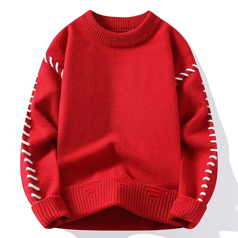 Solid Color Trendy Loose Knit Sweater With Coarse Yarn Weaving Pattern For Autumn And Winter Men's Top And Street Pullover 261015