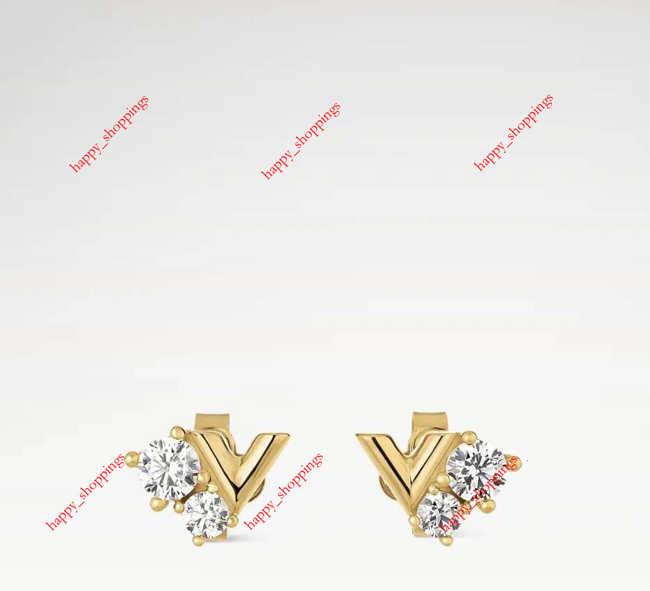 With BOX Designer Fashion Stud Earrings V Letter Diamond Luxury Studs 18K Gold Plated Brand High Quality Women Girls Jewelry gift