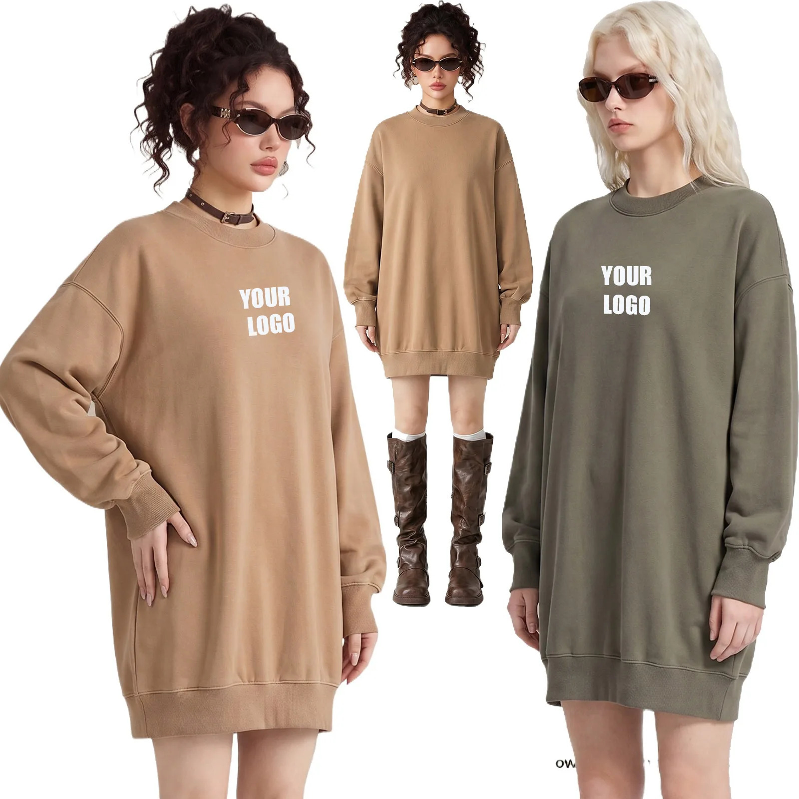 Personalized Customized Women's 380G Heavy 100 cotton Washed Old Long Sweater Dress American Bust 260928