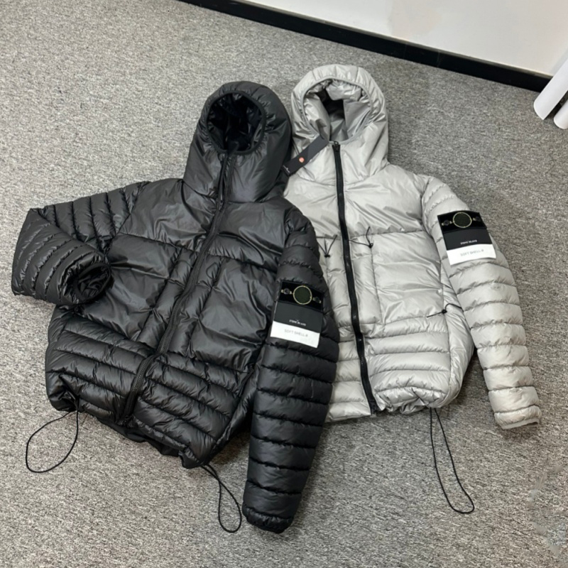 Soft Shell Series Stones Lightweight Quilted Puffer Jacket Hooded Warm Down Coat Compass Badge Patch Windproof Water Repellent Outerwear Winter Oute