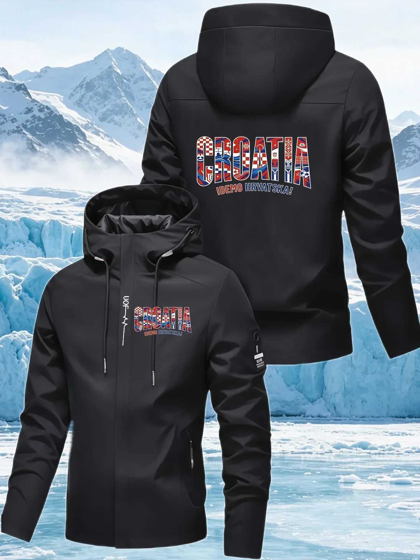 Outdoor Jackets Hoodies New Men's Croatia Print Hooded Outdoor Hooded Windbreaker Waterproof Windproof Spring/Autumn Workwear CoatT261016