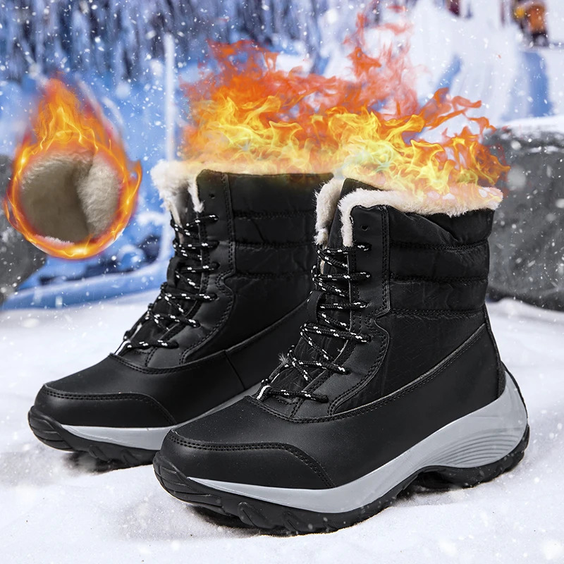 Women's Winter Snow Boots Warm Waterproof Lace up Boots Comfortable Outdoor Mid Calf Boots 261016
