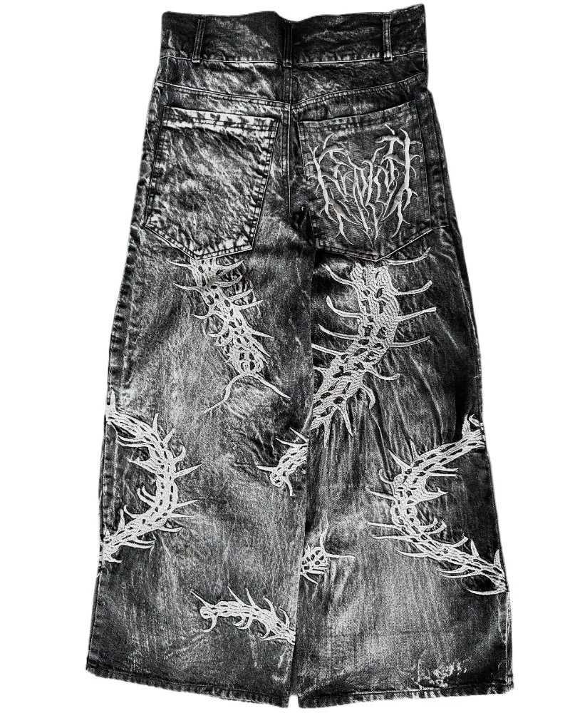 Men's Jeans 90s Gothic Centipede Embroidery Washed Oversized Wide-Leg Pants Jeans Men Y2K New Harajuku Punk Hip-Hop Rock Couple Street WearT261