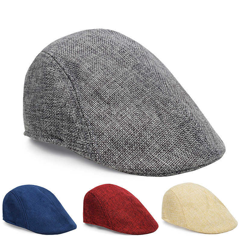 Berets Men Cap British Style 2024 New Autumn Summer Linen Hats Fashion Flat Caps Classic Vintage Gatsby Cabbie Cap Chapeau Homme S2610166HQA