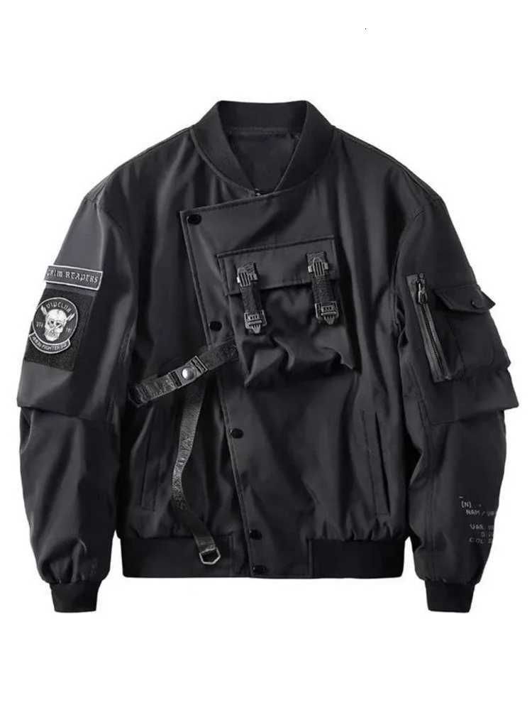 Punk Men Men's Bomber Jackets Jacket Chest Pocket God of Death Techwear Hip Hop Tactical Streetwear Black Casual Jackets Oversized MA1 Coats N2