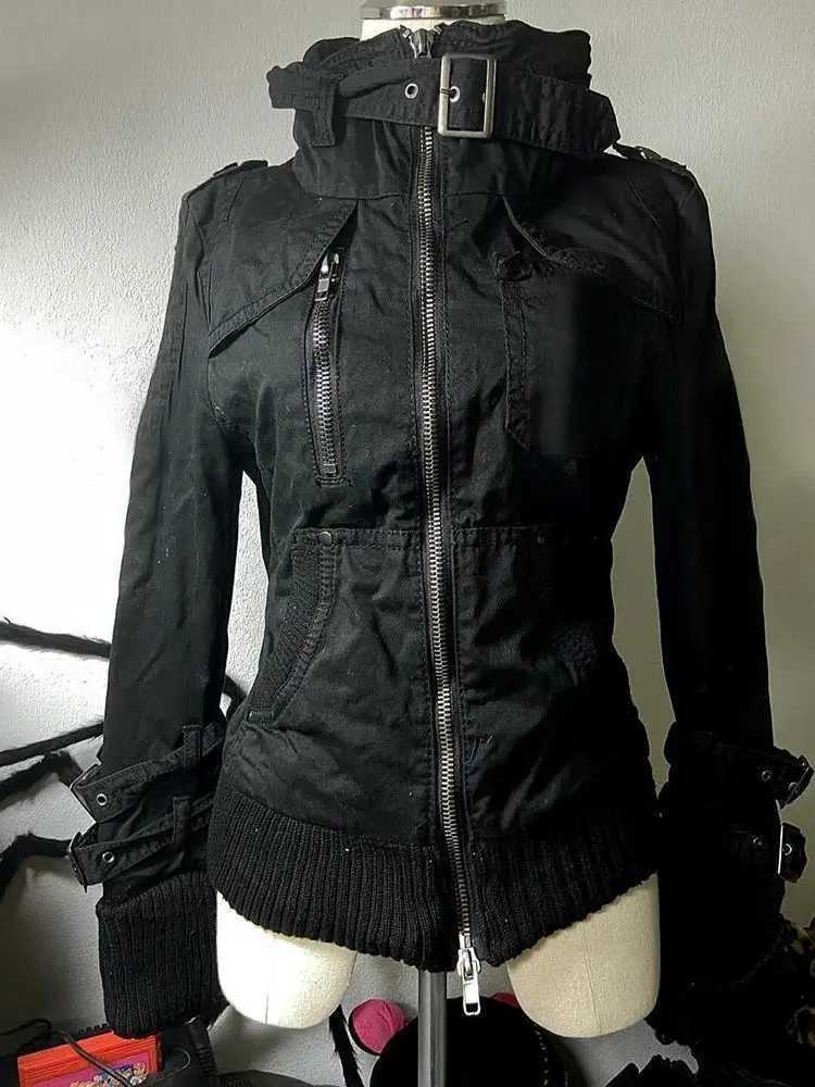 Women Men's Autumn Jackets 2026 American Retro Punk Black Hooded Safari Jacket Zipper Sweatshirt Y2k Grunge Stand Neck Daily Streetwear N261016