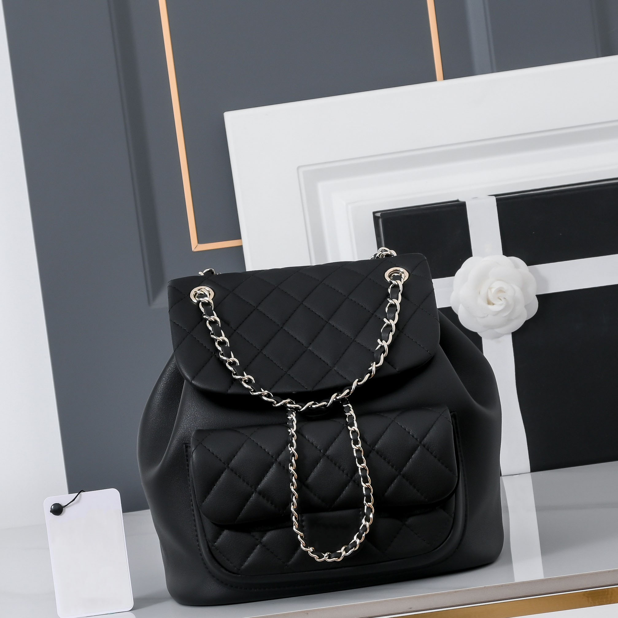 Designer Bag 22A duma drawstring backpack lambskin quilted front pocket chain shoulder backpack for dating party outing occasions