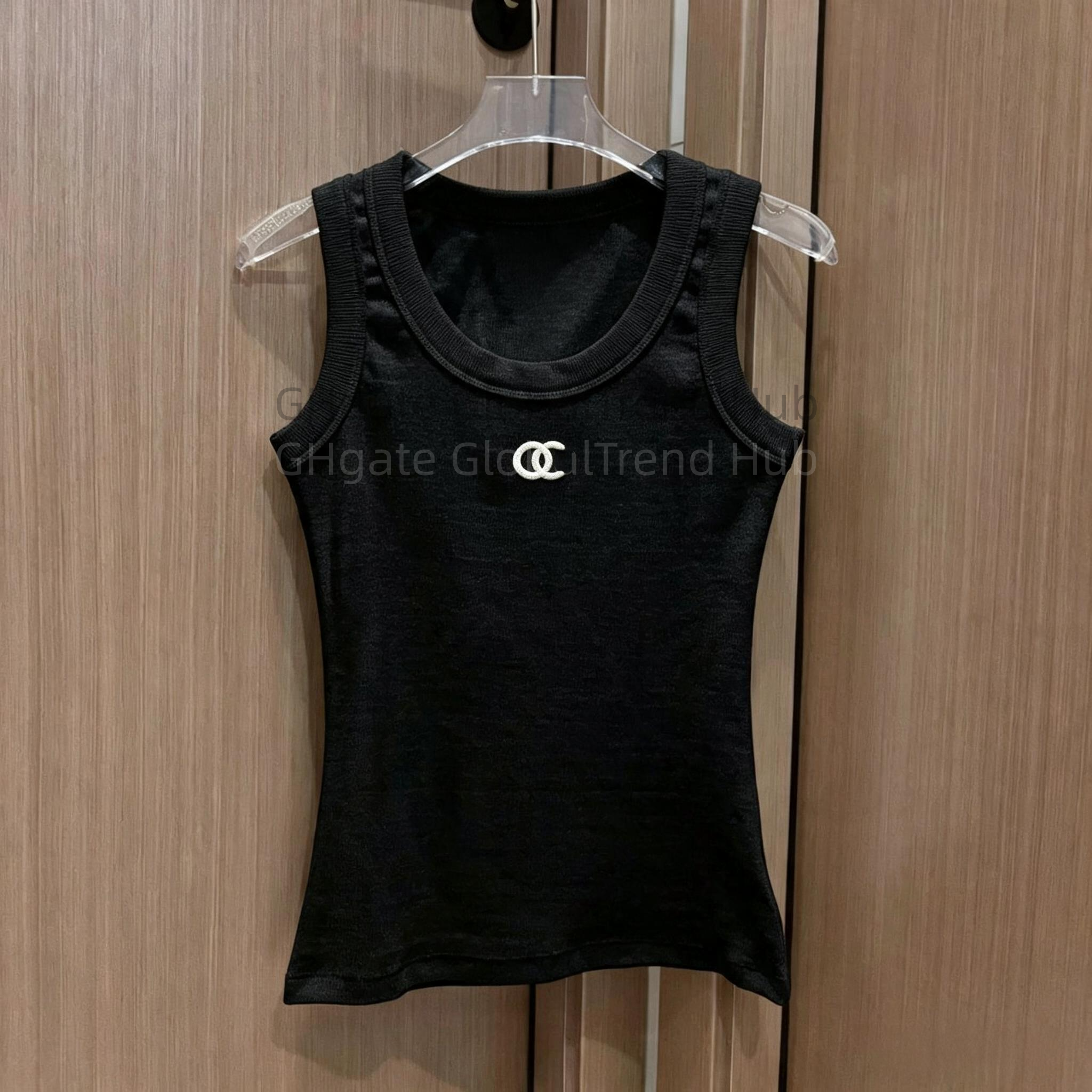 designer clothes women Women's t shirt Summer logo ribbed vest, women's V-neck sleeveless slimming, casual daily vacation beachwear, white