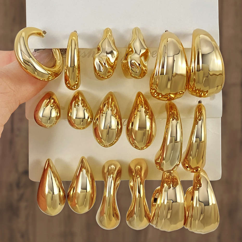 2026 Cross-Border Source New High-End Feel perfume Gold Personalized Water Drop cologne Creative Repeated C-Shaped Earrings Set Of 6 Pairs W